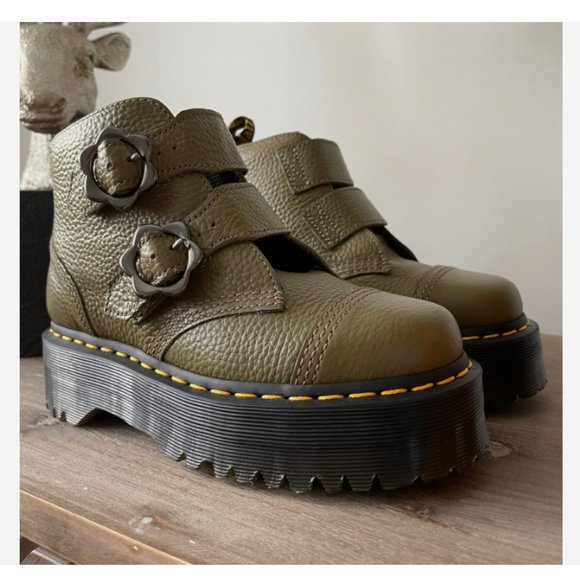 Dr Martens DEVON FLOWER BUCKLE PLATFORM MSRP$240 in Khaki Green RARE FIND COLOR - Picture 7 of 16